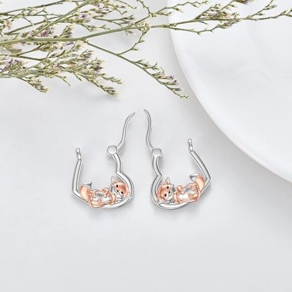 Fox Sterling Silver Animal Hug Hoop Earrings - Picture 3 of 5